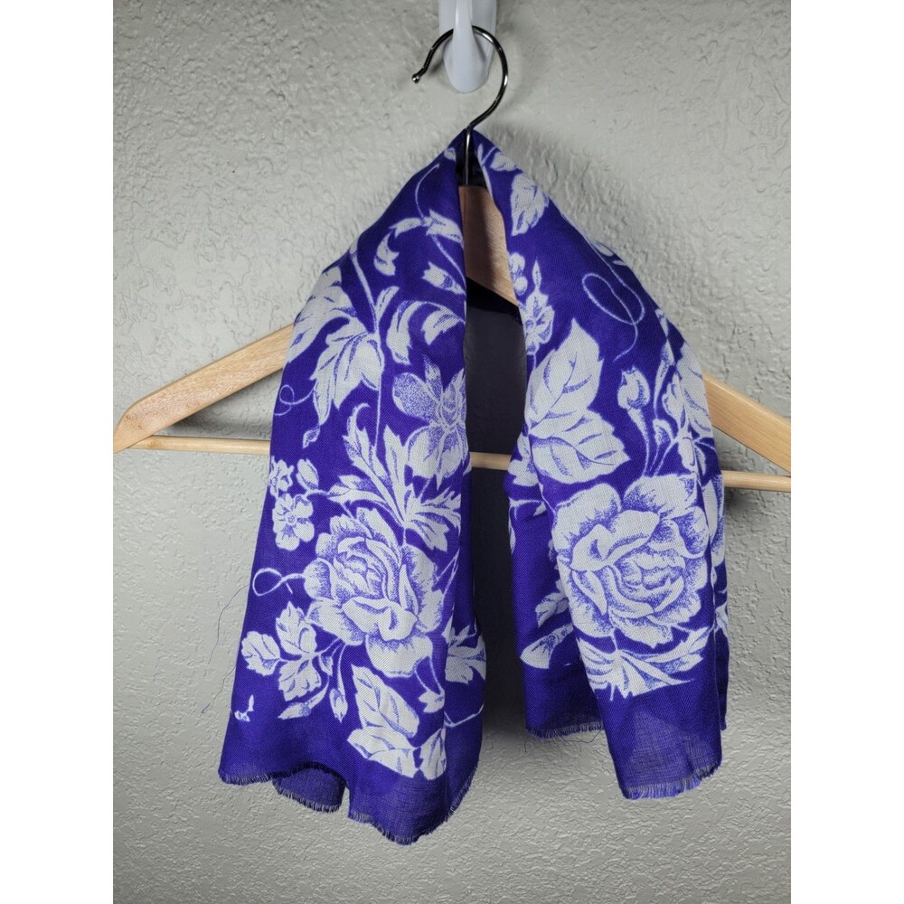 Vintage Liz Sinclair Scarf Purple White Floral Square Acrylic Made Japan 28”
